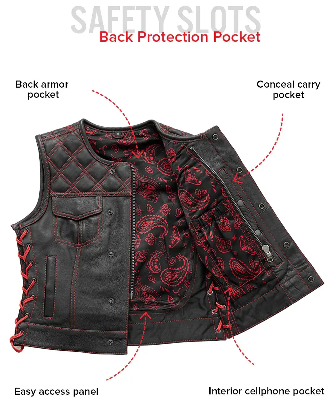 Bonnie - Women's Motorcycle Leather Vest - Diamond Quilt - First Manufacturing Company - Flyclothing LLC