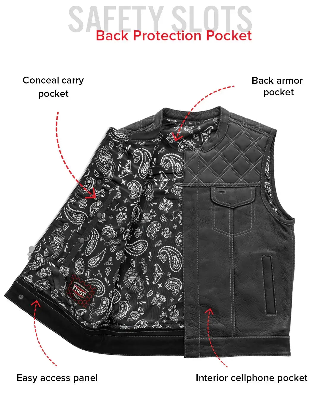 Downside Men's Motorcycle Leather Vest - First Manufacturing Company - Flyclothing LLC