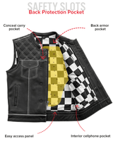 Finish Line - White Checker - Men's Motorcycle Leather Vest - First Manufacturing Company - Flyclothing LLC