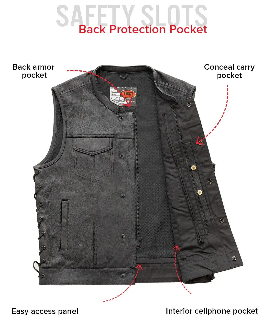 Sniper Men's Motorcycle Leather Vest - First Manufacturing Company - Flyclothing LLC