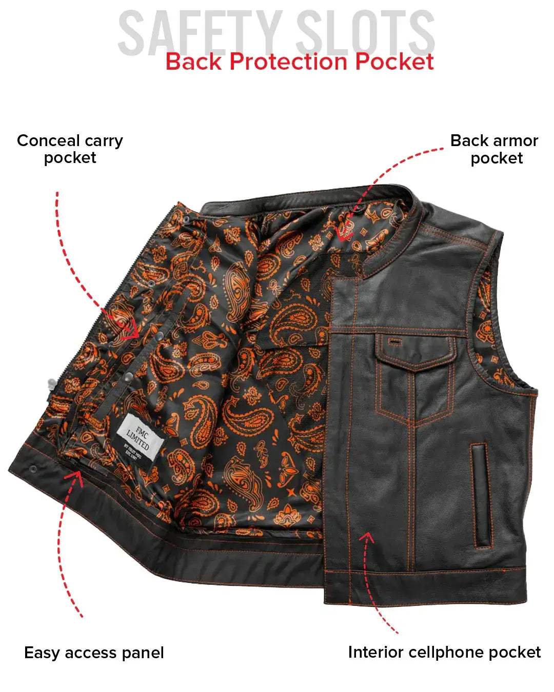 The Club Cut Men's Motorcycle Leather Vest, Multiple Color Options - First Manufacturing Company - Flyclothing LLC