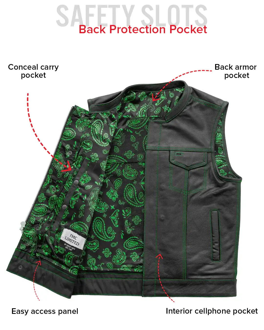The Cut Men's Motorcycle Leather Vest, Multiple Color Options - First Manufacturing Company - Flyclothing LLC