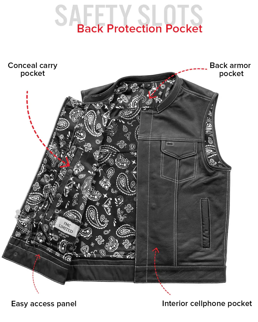 The Cut Men's Motorcycle Leather Vest, Multiple Color Options - First Manufacturing Company - Flyclothing LLC