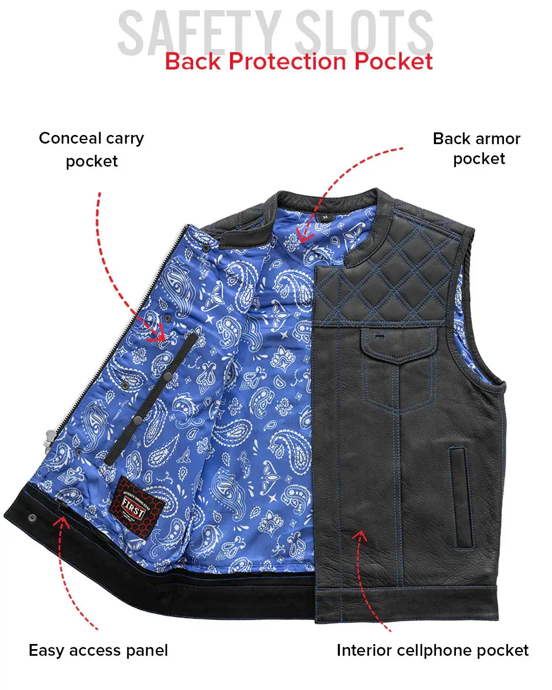 Downside Men's Motorcycle Leather Vest - First Manufacturing Company - Flyclothing LLC