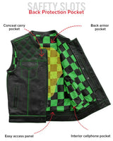 Finish Line - Green Checker - Men's Motorcycle Leather Vest - First Manufacturing Company - Flyclothing LLC
