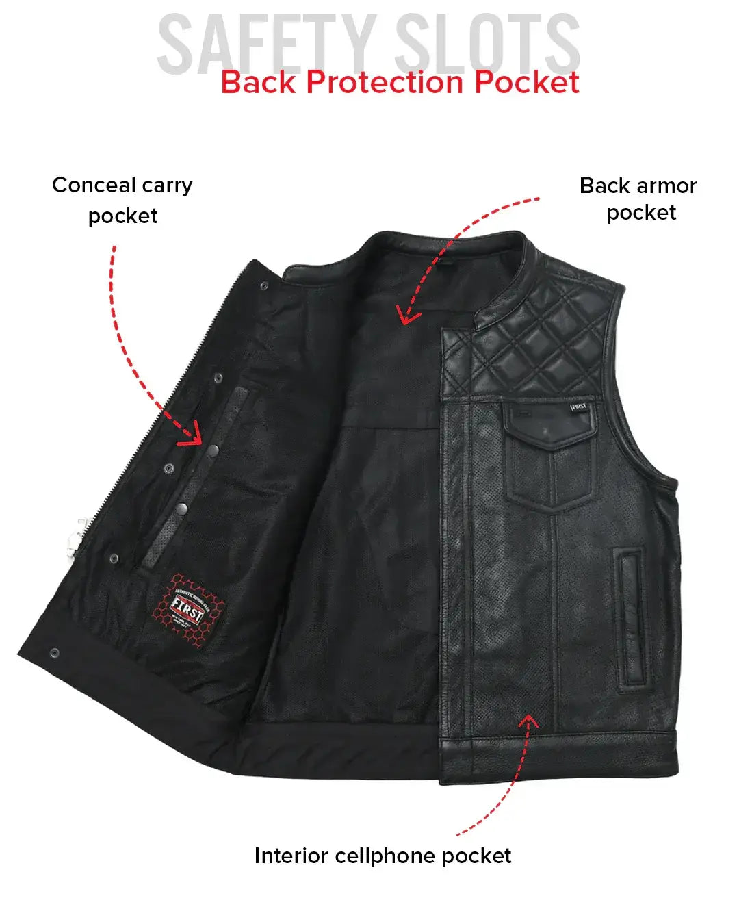 Downside Perforated Men's Motorcycle Leather Vest - First Manufacturing Company - Flyclothing LLC