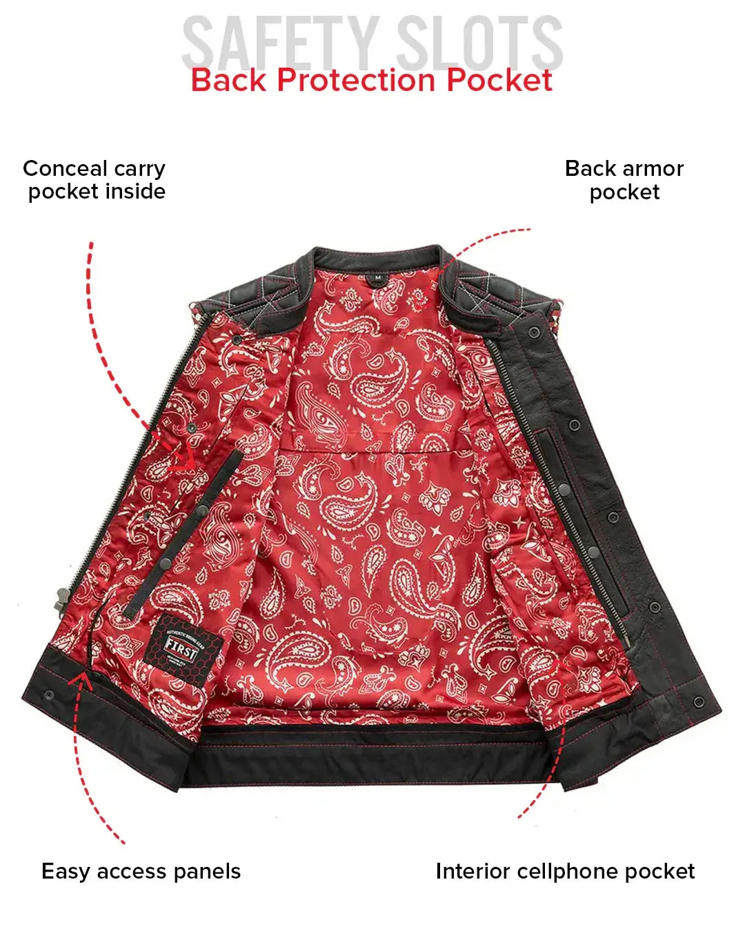 Sinister - Men's Motorcycle Leather Vest - First Manufacturing Company - Flyclothing LLC
