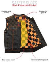 Finish Line - Orange Checker - Men's Motorcycle Leather Vest - First Manufacturing Company - Flyclothing LLC