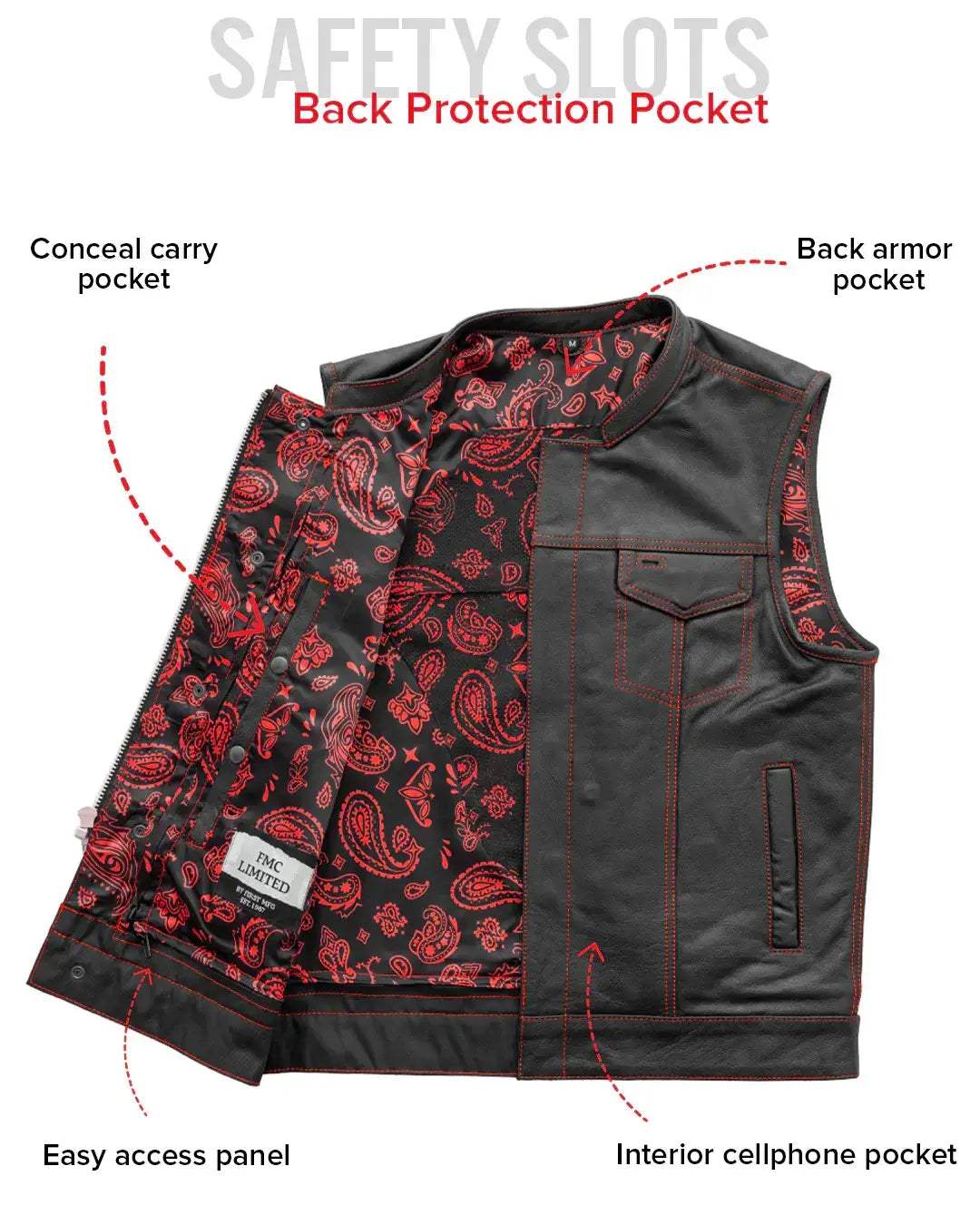 The Cut Men's Motorcycle Leather Vest, Multiple Color Options - First Manufacturing Company - Flyclothing LLC