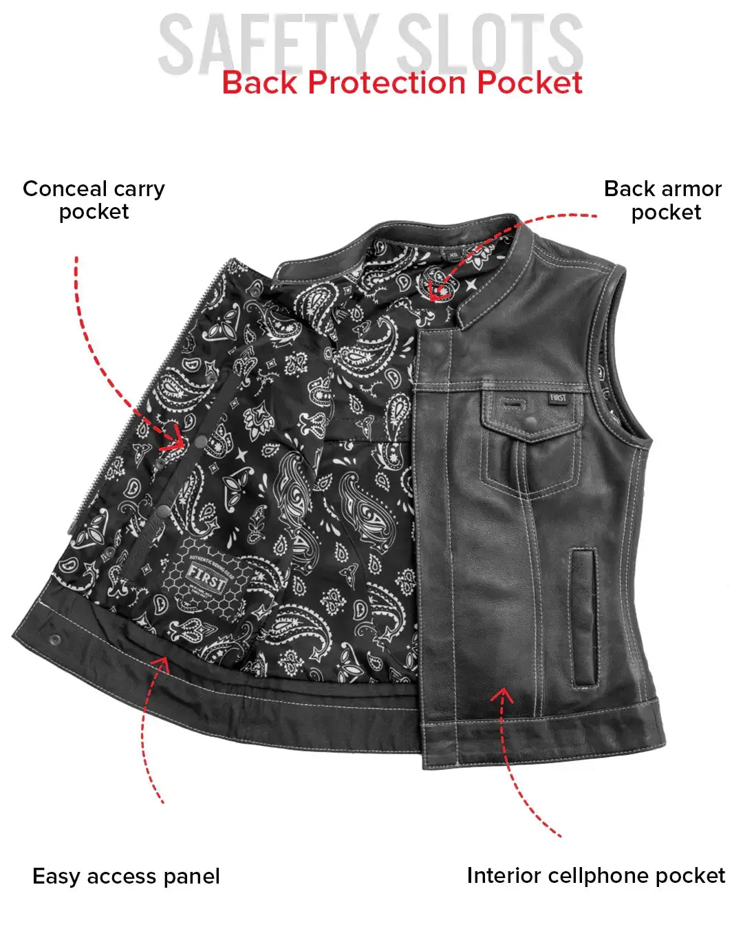 Jessica Women's Motorcycle Leather Vest - White - Limited Edition - First Manufacturing Company - Flyclothing LLC