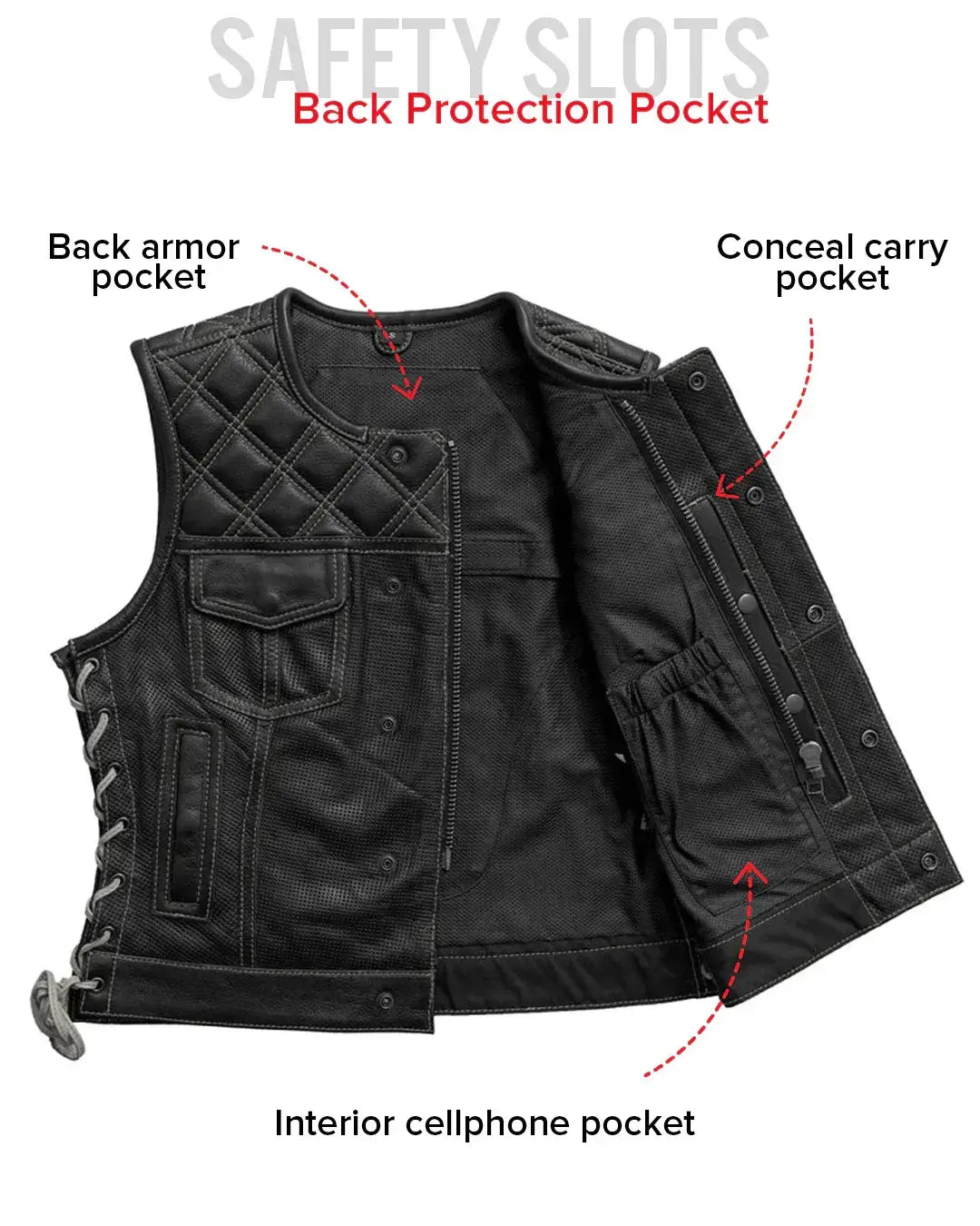 Bonnie Perforated Women's Motorcycle Leather Vest - First Manufacturing Company - Flyclothing LLC