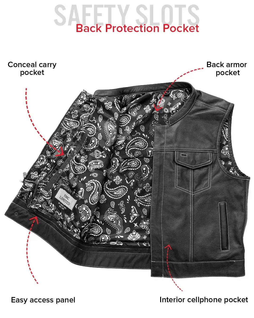The Club Cut Men's Motorcycle Leather Vest, Multiple Color Options - First Manufacturing Company - Flyclothing LLC