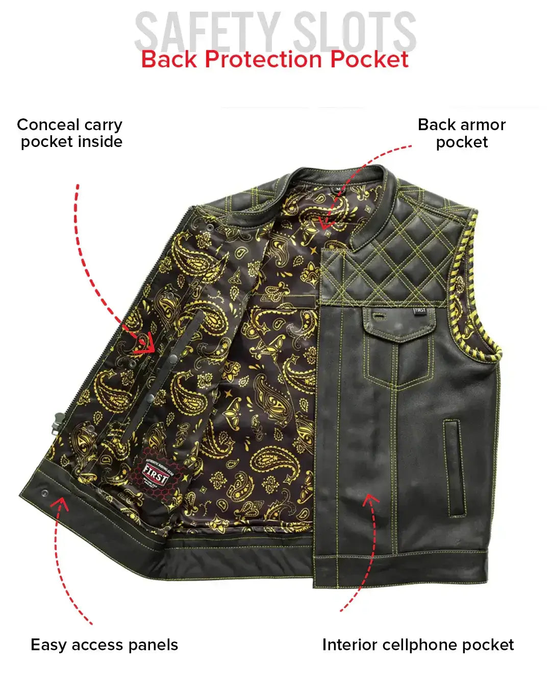 Sinister - Men's Motorcycle Leather Vest - First Manufacturing Company - Flyclothing LLC
