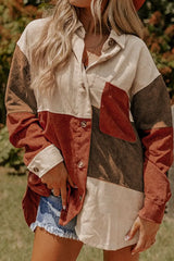 Color Block Curved Hem Corduroy Shacket with Pocket - Trendsi - Flyclothing LLC