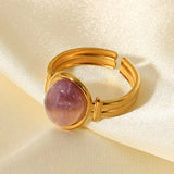 Vintage Natural Stone Gold Plated Adjustable Ring - Trendsi - Flyclothing LLC