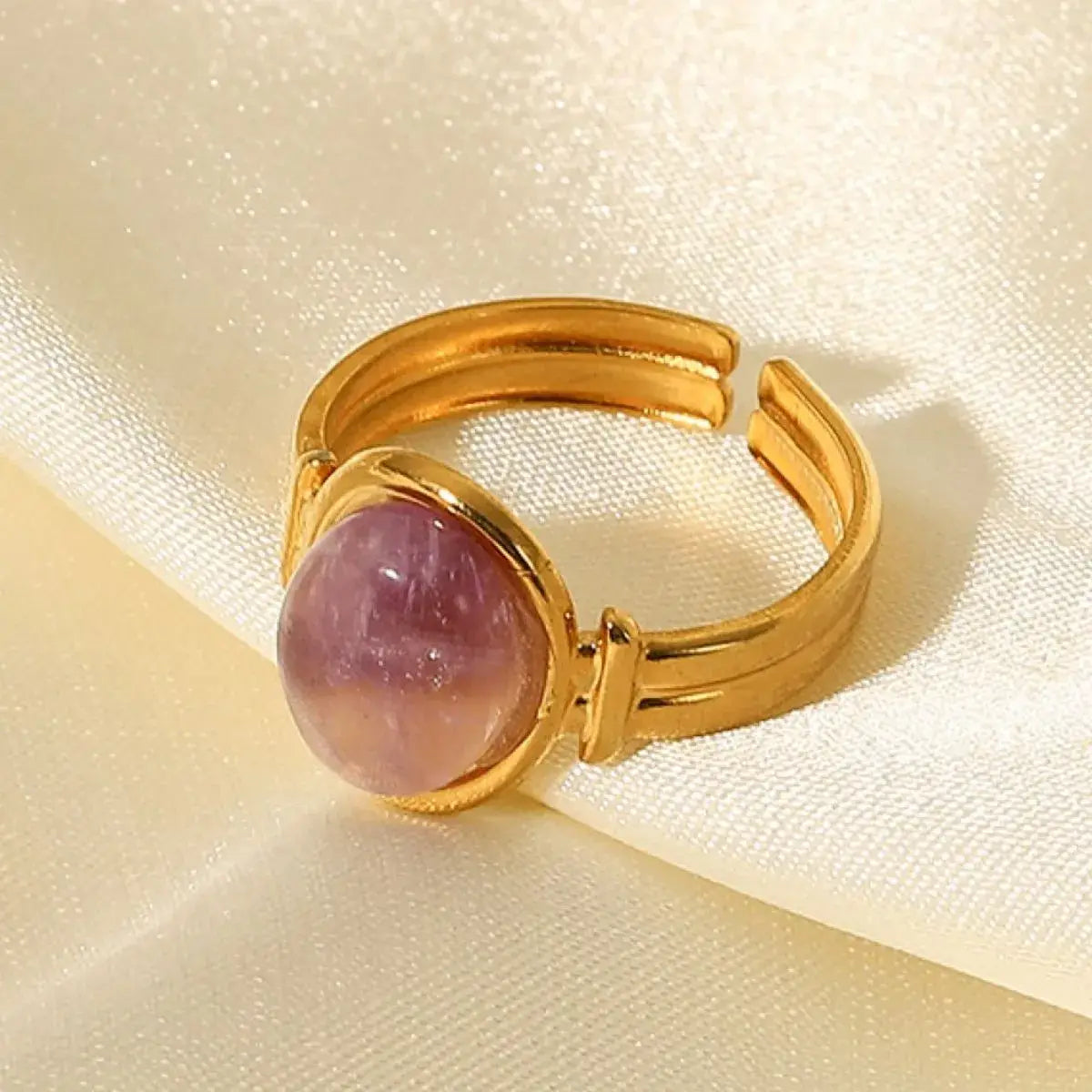 Vintage Natural Stone Gold Plated Adjustable Ring - Trendsi - Flyclothing LLC