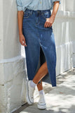 Slit Raw Hem Midi Denim Skirt - Trendsi