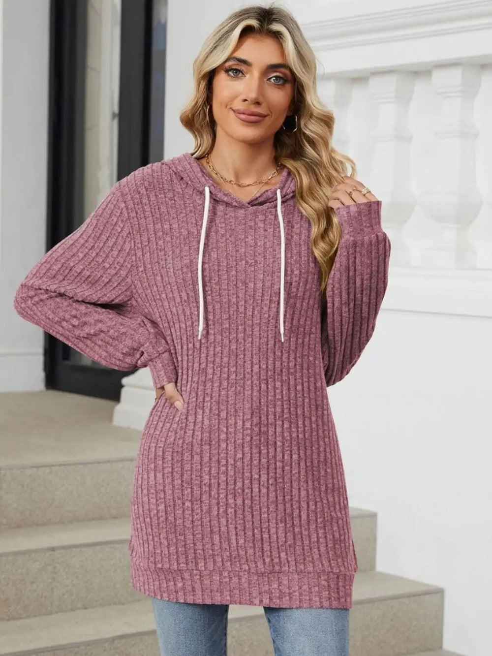 Drawstring Long Sleeve Hoodie - Trendsi