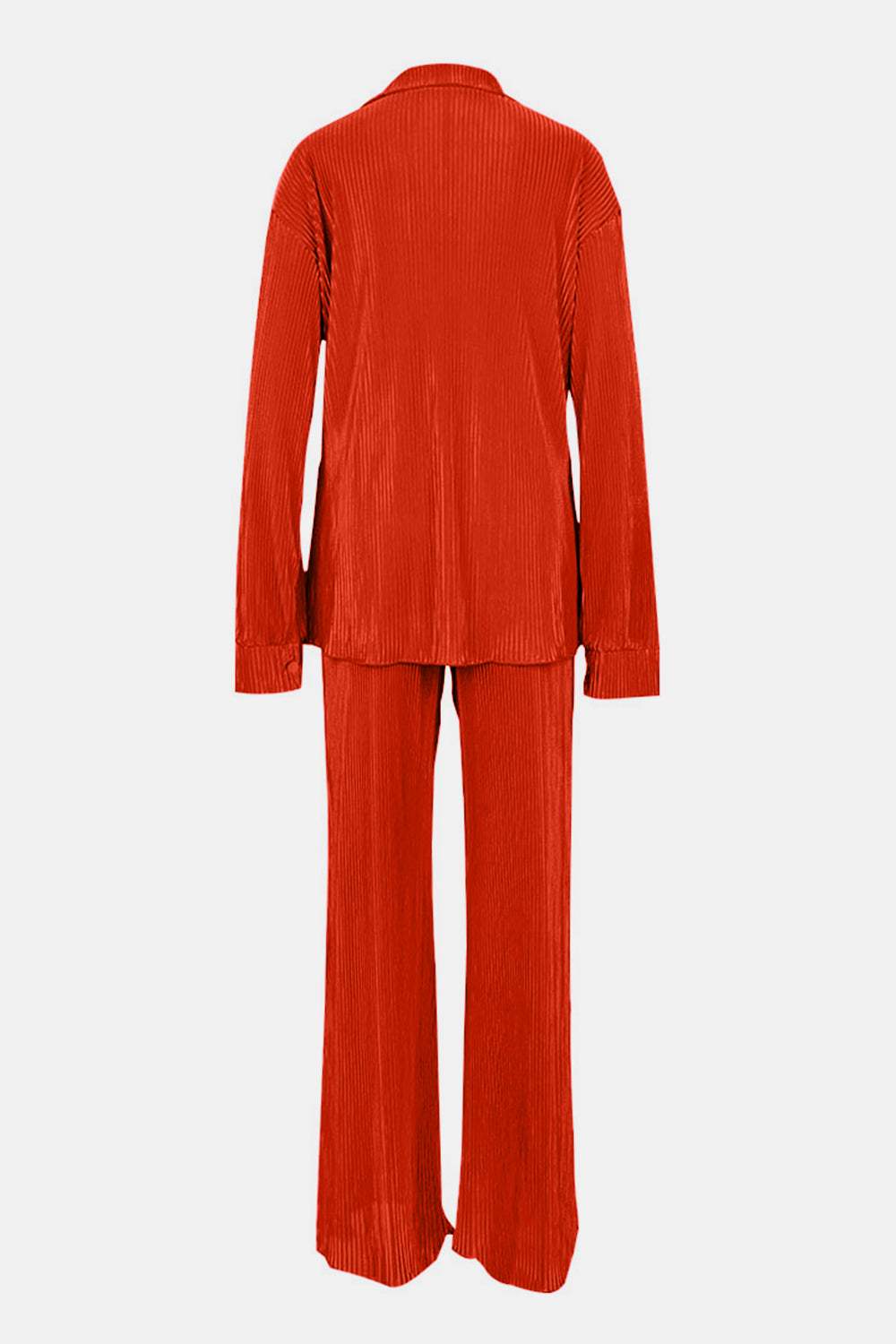 Textured Button Up Collared Neck Top and Pants Set - Trendsi - Flyclothing LLC