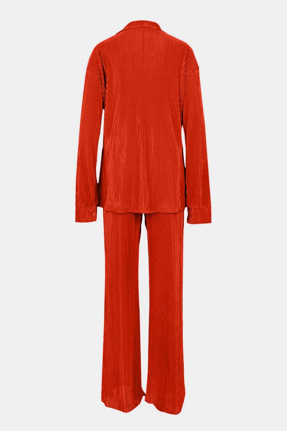 Textured Button Up Collared Neck Top and Pants Set - Trendsi - Flyclothing LLC