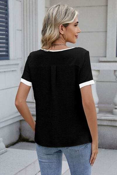 Cutout Round Neck Short Sleeve Top - Trendsi - Flyclothing LLC