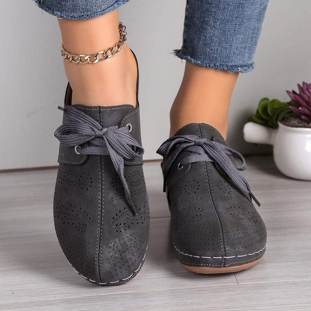 Lace-Up Round Toe Wedge Sandals - Trendsi - Flyclothing LLC