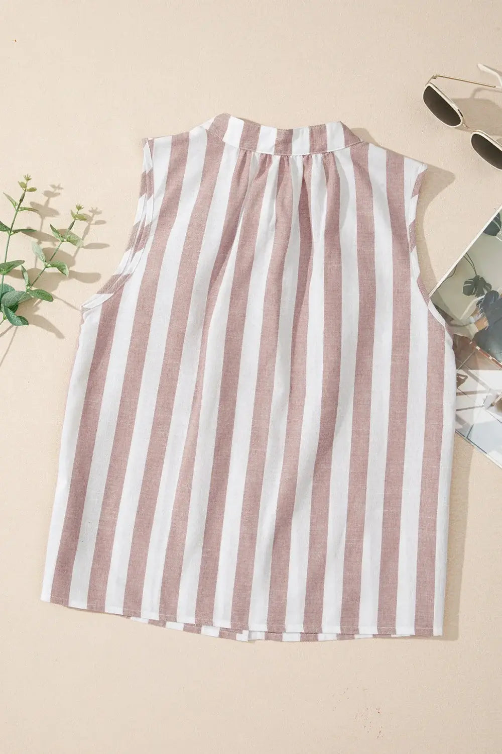 Stripe Button Down Sleeveless Shirt - Trendsi - Flyclothing LLC