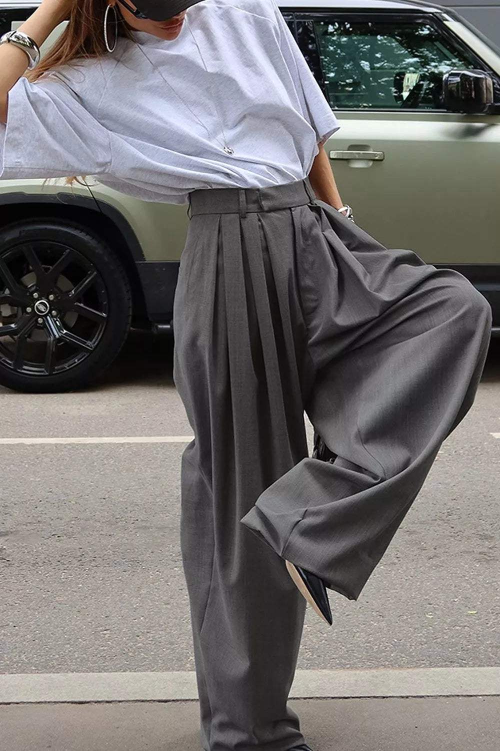 High-Waisted Wide-Leg Pleated Pants - Trendsi - Flyclothing LLC
