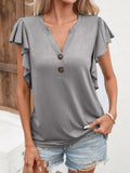 Full Size Ruffled Notched Cap Sleeve T-Shirt - Trendsi - Flyclothing LLC