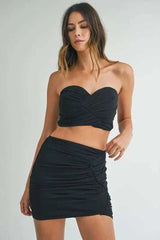 MABLE Ruched Tube Crop Top and Skirt Set - Trendsi - Flyclothing LLC