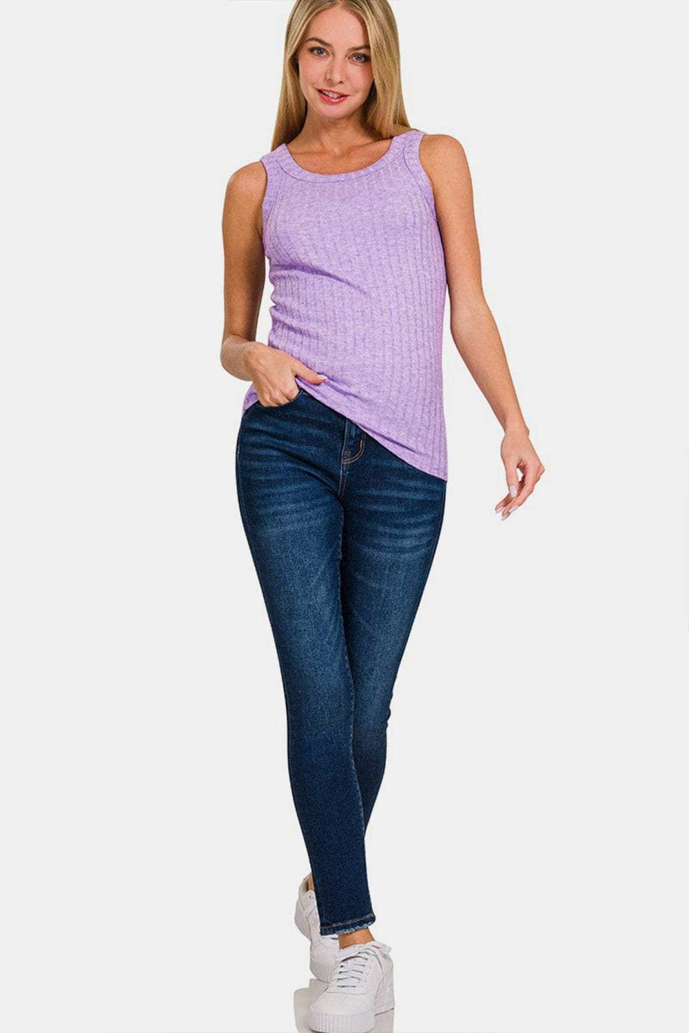 Zenana Ribbed Round Neck Tank - Trendsi - Flyclothing LLC
