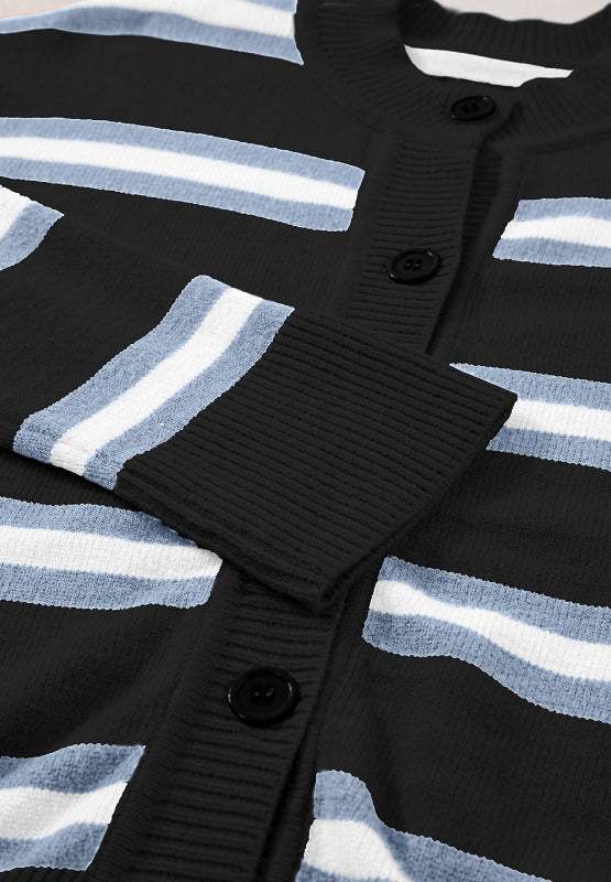 Striped Button Down Long Sleeve Cardigan - Trendsi - Flyclothing LLC