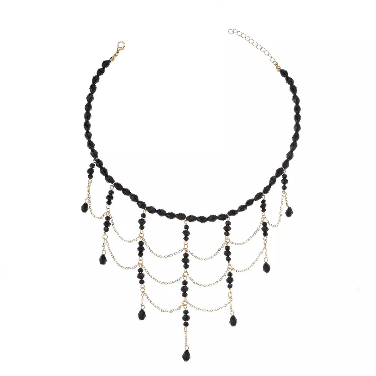 Beaded Choker Necklace with Draping Chains - Trendsi - Flyclothing LLC