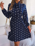 Polka Dot Tie Neck Pleated Dress - Trendsi - Flyclothing LLC