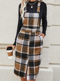 Slit Plaid Wide Strap Overall Dress - Trendsi - Flyclothing LLC