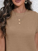 Round Neck Cap Sleeve Mini Dress with Pockets - Trendsi - Flyclothing LLC