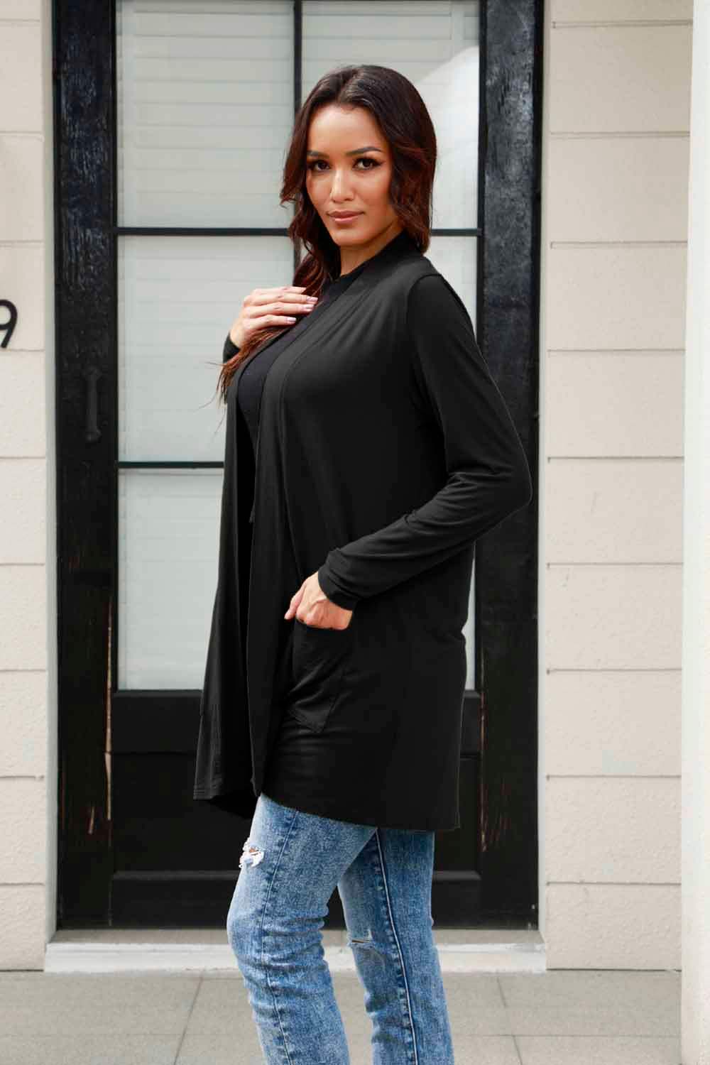 Basic Bae Full Size Open Front Long Sleeve Cardigan with Pockets - ShopBasicbae - Flyclothing LLC