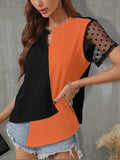 Color Block Notched Short Sleeve T-Shirt - Trendsi - Flyclothing LLC