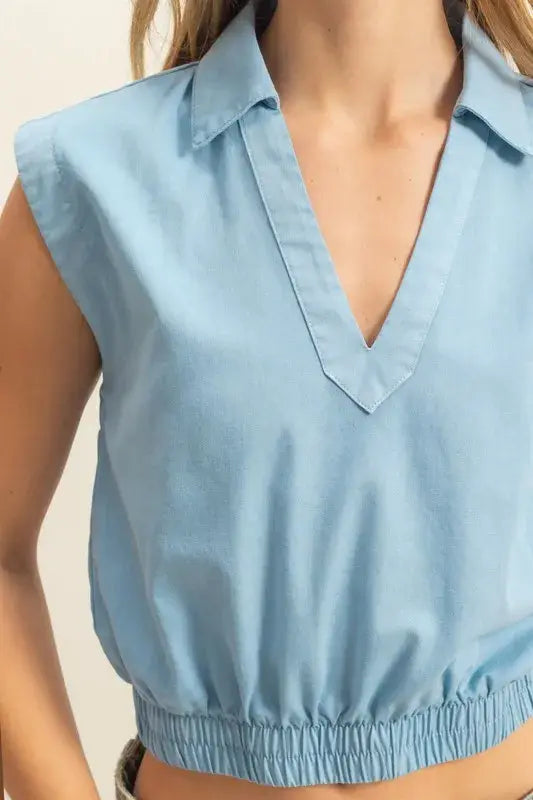 HYFVE Johnny Collar Sleeveless Cropped Blouse - Trendsi - Flyclothing LLC