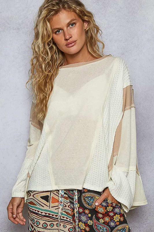 POL Contrast Round Neck Long Sleeve T-Shirt - Trendsi - Flyclothing LLC