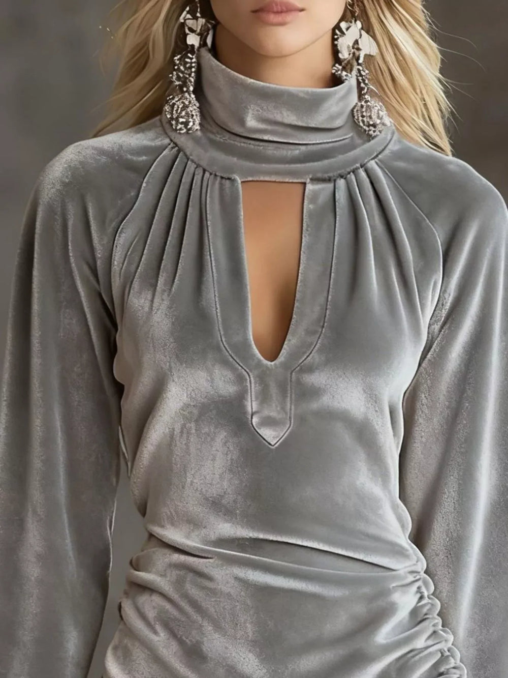 Full Size Velvet Ruched Flounce Sleeve Mini Dress Plus Size - Trendsi - Flyclothing LLC