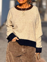 Contrast Trim Crew Neck Sweater - Trendsi - Flyclothing LLC