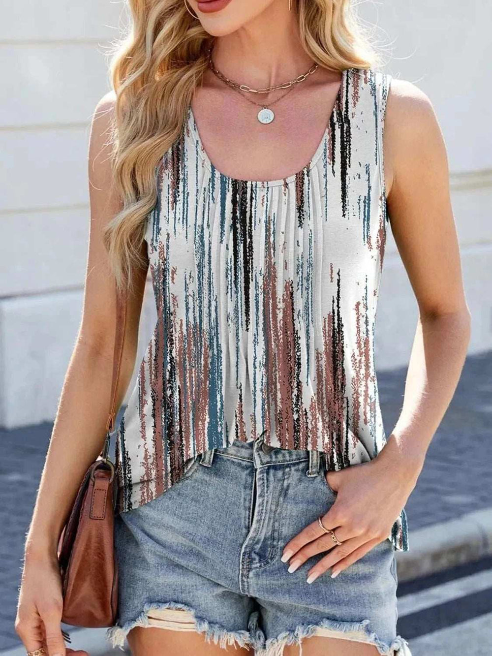 Printed Scoop Neck Wide Strap Tank - Trendsi - Flyclothing LLC