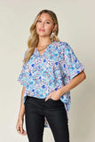 Double Take Full Size Printed V-Neck Short Sleeve Blouse - Trendsi - Flyclothing LLC