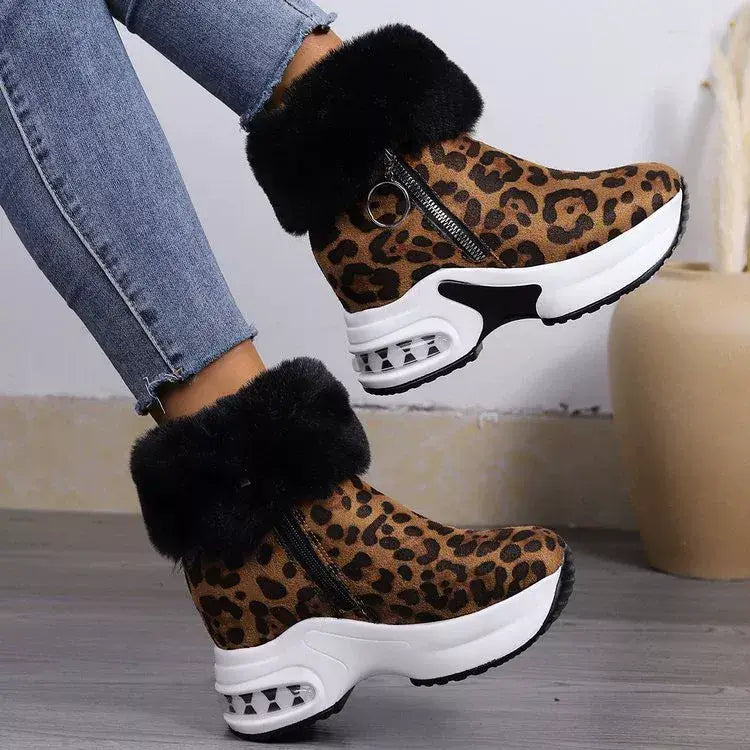 Fuzzy Side Zipper Platform Ankle Boots - Trendsi - Flyclothing LLC