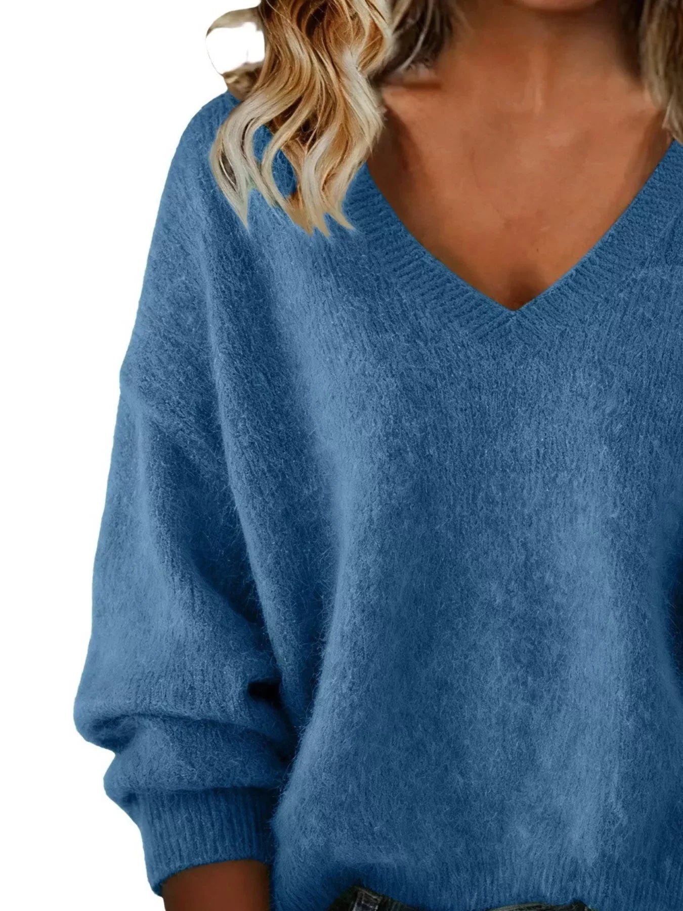 Full Size V-Neck Dropped Shoulder Sweater Plus Size - Trendsi - Flyclothing LLC