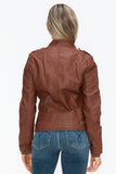 Snobbish PU Leather Biker Jacket with Side Zip Pockets - Trendsi