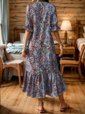Full Size Bohemian Paisley Print Ruffle Hem Midi Dress Plus Size - Trendsi - Flyclothing LLC