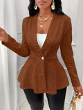 One Button Textured Peplum Cardigan - Trendsi - Flyclothing LLC