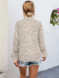 Ruffled Printed Tie Neck Long Sleeve Blouse - Trendsi - Flyclothing LLC